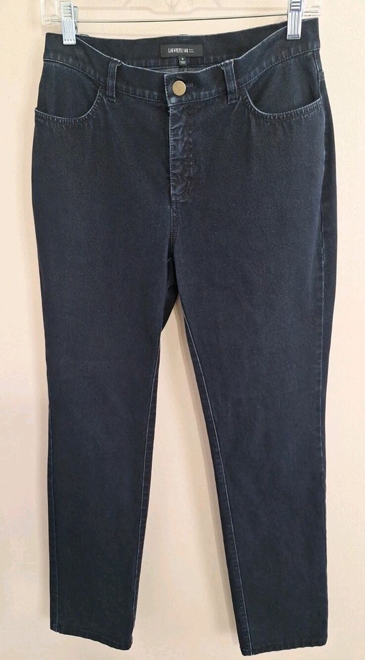 LAFAYETTE 148 Women's Dark Wash Classic Straight Leg Blue Jeans Size 4 Stretch
